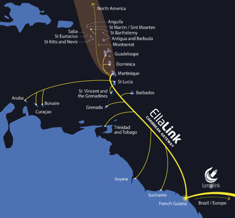 EllaLink Caribbean Gateway proposed submarine cable route map