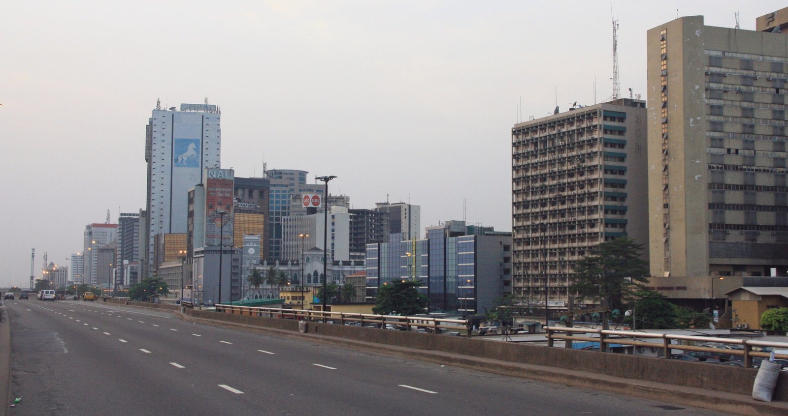 High-rise buildings beside a road in Lagos.