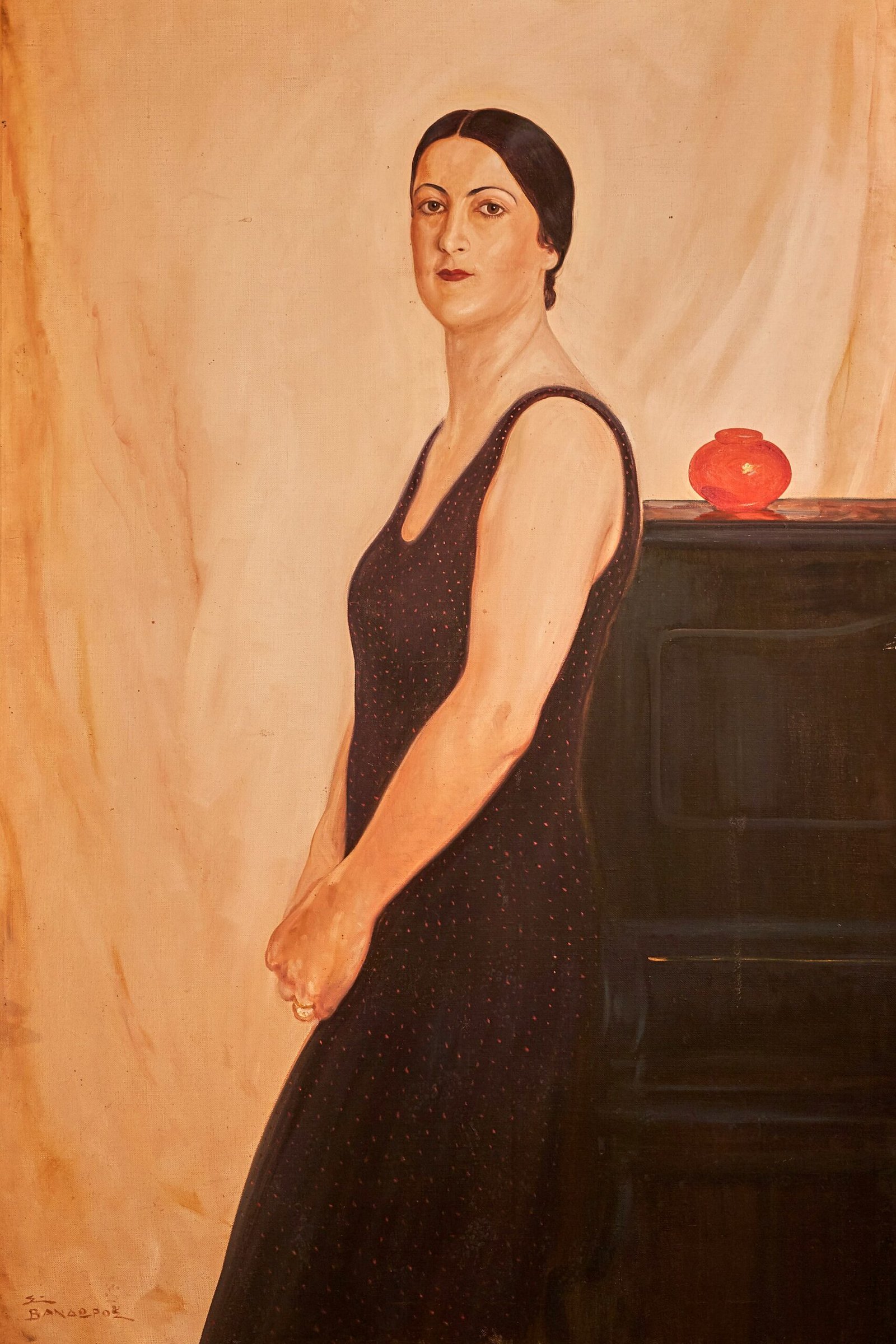 Portrait of a woman with a black dress by Spyros Vandoros