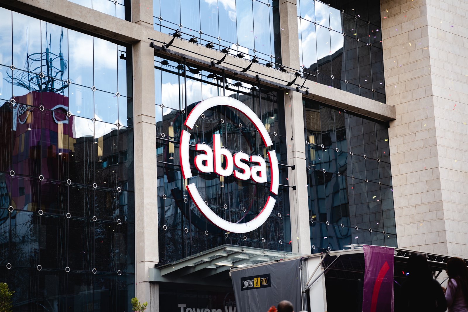 Absa Group logo on exterior of head office building in Johannesburg, South Africa (1)